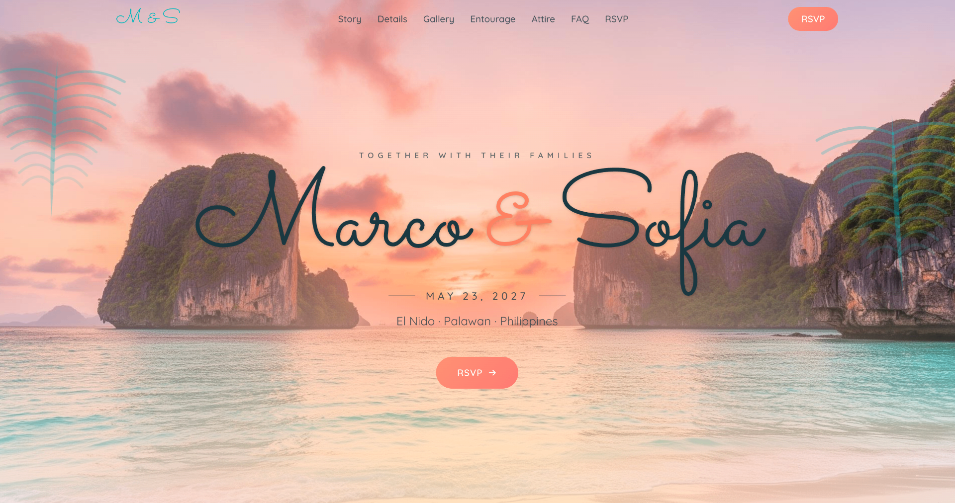 Beach / Tropical wedding website sample