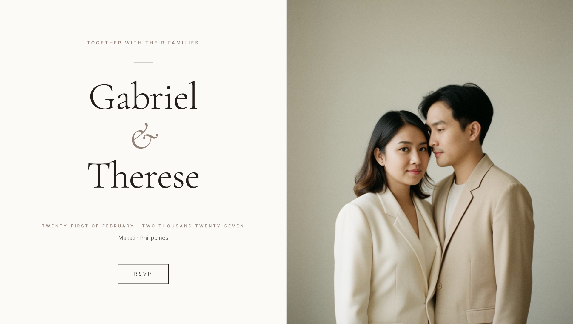Elegant Minimalist wedding website sample